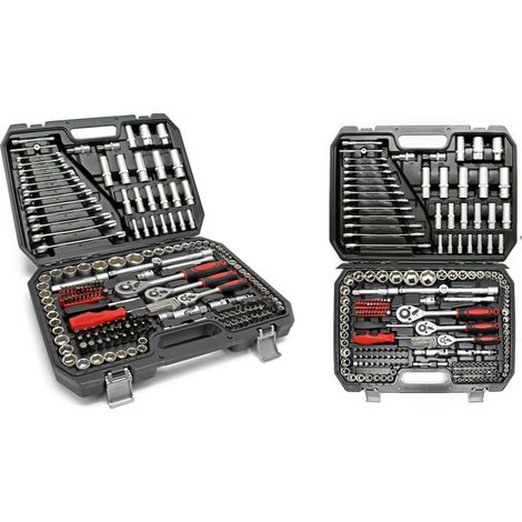 Coffret multi-outils 215 pièces – Acier au carbone – 3 clés à cliquet réversibles – Douilles hexagonales et embouts de vissage