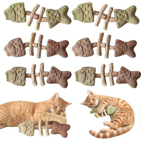 Jouet à mâcher interactif pour chat forme arête de poisson avec herbe à chat et lianes argentées lot de 6 pièces (1/5)