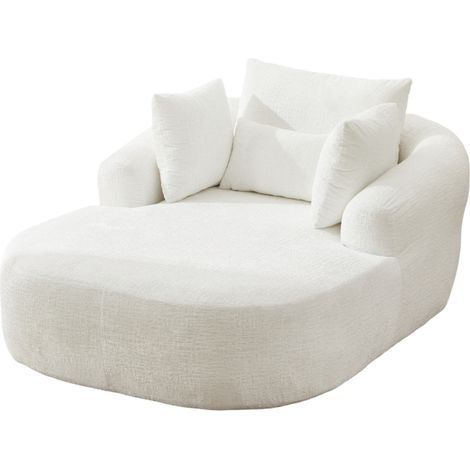 Chaise longue moderna blanca de tejido, 1 plaza, con reposabrazos y cojín, sin montaje (1/5)