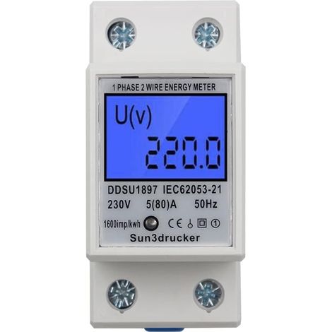 LCD Digitale Stromzähler Wechselstromzähler Hutschiene KWh Zähler 5(80) A 1-phasiger 2-poliger 2P-DIN-Schienen-Stromzähler