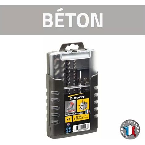Diager – Coffret de 7 forets béton SDS Plus Ø 5-12mm – Longueur 110-160mm – Technologie Booster Plus pour perçage précis