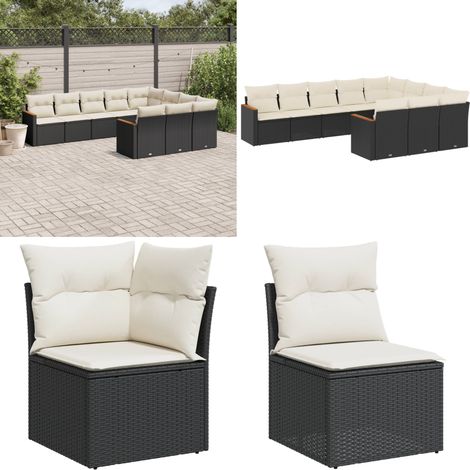 10-tlg. Garten-Sofagarnitur mit Kissen Schwarz Poly Rattan - Gartensofas - Gartenmöbelset - Outdoor-Lounge - Rattanmöbel - Balkonmöbel - Home & Living (1/5)