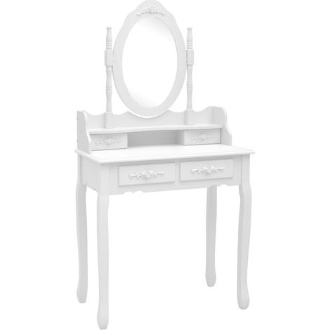 Maison Exclusive - Tavolo da Trucco e Sgabello Bianco 75x69x140 cm Legno Paulownia