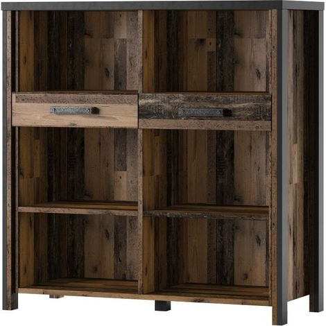Credenza WINDSOR grigio antracite e rovere scuro - 110 cm - 2 cassetti, 6 vani - 107 x 110 x 44 cm