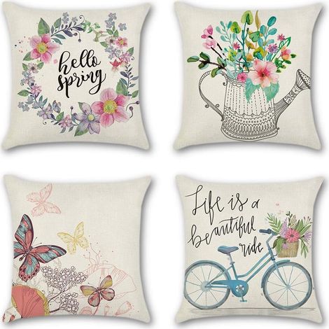 Housse de Coussin Géométrique Plante papillon fleur Taie d'oreiller pour Canapé Maison Salon Chambre Décoration D'intérieur,45x45cm,Ensemble de 4 pièces(papillon fleur)