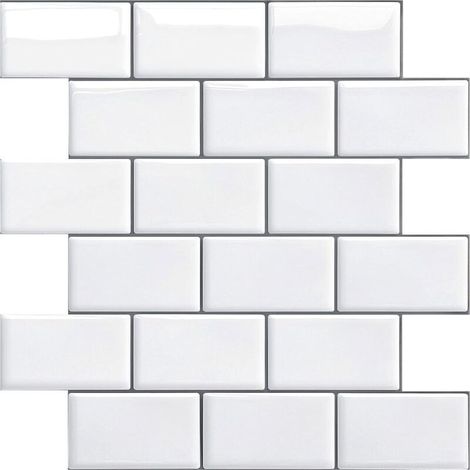 Crédence autocollante pour cuisine et salle de bain, carrelage mural autocollant, crédence de cuisine blanche autocollante, carrelage mural imperméable autocollant en PVC 3D style métro, lot de 4 (noi (1/4)