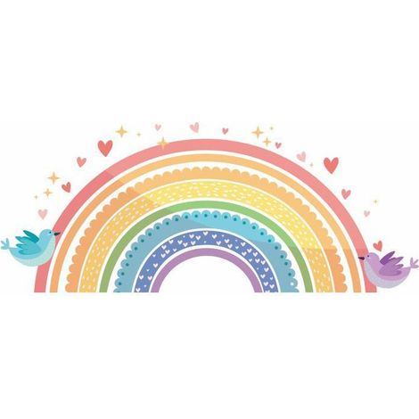 Lot de stickers muraux, arc-en-ciel oiseaux étoiles, décoration murale amovible pour salon chambre bureau cuisine (1/5)