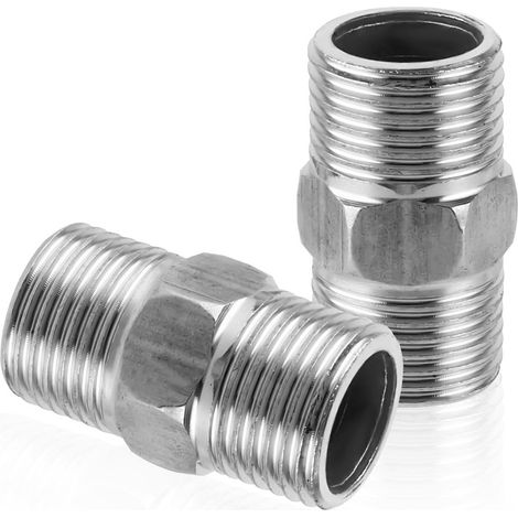 2 pièces raccords doubles en acier inoxydable,Adaptateur de tuyau de douche 1/2",Rallonge de tuyau de douche,Raccord fileté pour différents tuyaux d'eau ou conduites d'air, flexible douche (1/5)