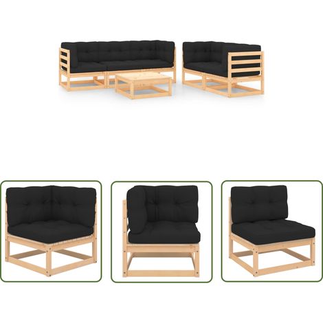 INLIFE Salon de jardin 6 pcs avec coussins Bois de pin solide (1/5)