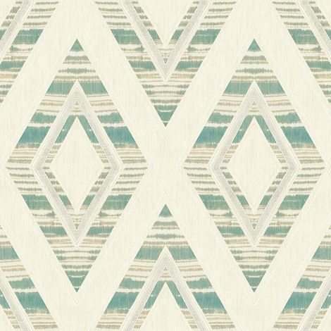 Wallquest Tribal Stripes Teal Wallpaper Metallic Effect Stylish Feature Wall (1/4)