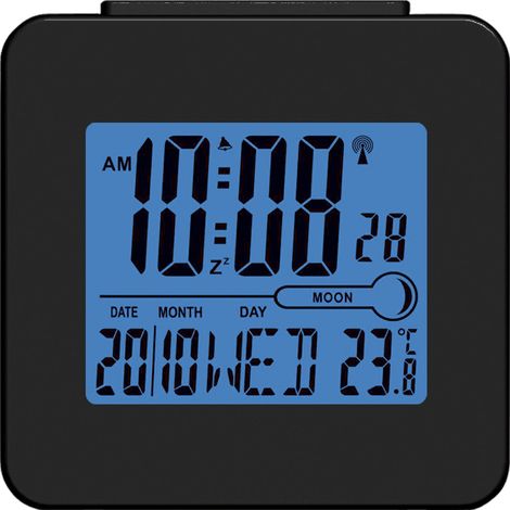 Réveil Digital Denver REC-34BLACK. Thermomètre d'intérieur. Horloge commandée par le signal dede Radio DCF77. Rétroéclairage par LED Bleu, noir. (1/4)