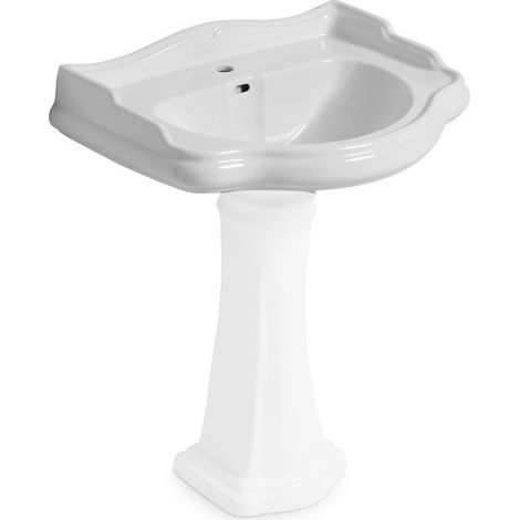 Cristina Ondyna – Lavabo céramique sur colonne 55x46,5cm monotrou – Finition brillante – Pour salle de bain – Trop plein inclus – WCH5547