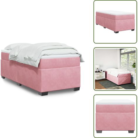 Sommier à lattes de lit avec matelas Rose 90x200 cm Velours - Lit Double - Lit Rose - Lit Velours - Matelas Ressorts Ensachés - Surmatelas (1/5)