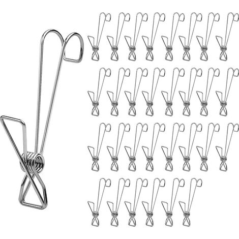 Cintres métalliques 30 x 8,5 cm avec crochets, pinces à linge, clips pour sacs alimentaires, cintres pour cartes de Noël, cintres pour chaussettes et lingerie, cintres en acier inoxydable (1/5)