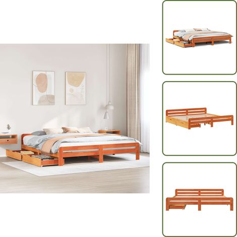 Cadre de lit sans matelas cire marron 200x200cm bois pin massif - Cadre De Lit - Cadres De Lit - Sommier - Meuble De Chambre À Coucher (1/5)