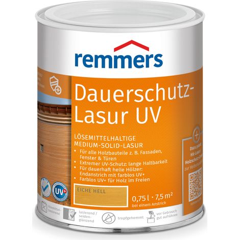 Remmers Dauerschutz-Lasur UV eiche hell, 0,75 Liter, Holz UV-Schutz für außen, auch für helle Farbtöne und farblos UV+, blockfest, wetterbeständig (1/5)