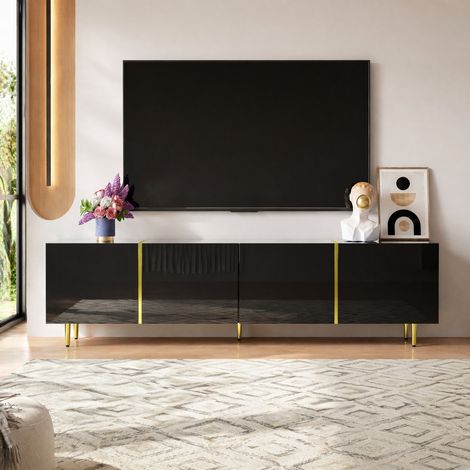 Mobile TV 170x35x46 cm in MDF nero, con contenitore, design moderno per soggiorno FloraGrace (1/5)