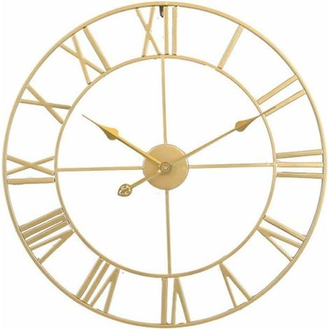 MUMU Large Retro Iron Round Silent Battery Operated Wall Clock Roman Numerals Vintage Living Room Decor