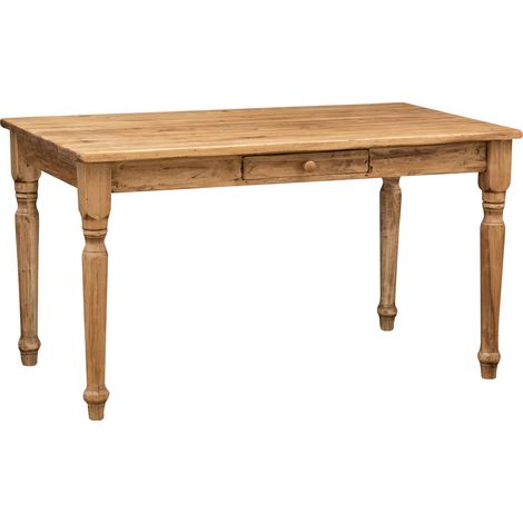 Country-style solid lime wood natural finish fixed table. Made in Italy (1/5)