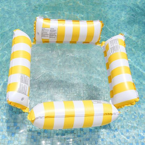 Lit flottant gonflable en PVC avec dossier pliable, drainage flottant et motif rayé – hamac simple