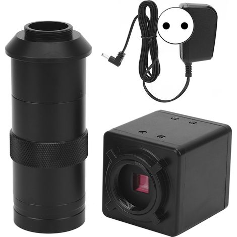 Caméra microscope industrielle 2MP haute résolution pour CCD CMOS VGA, avec objectif zoom C-Mount, prise UE 100-240V, idéale pour inspection et observation. (1/5)