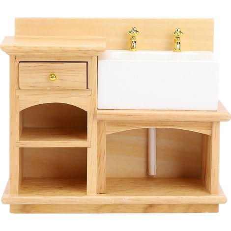 Accessoire pour maison de poupée miniature à l'échelle 1:12 : meuble miniature, évier de cuisine réaliste en bois. (1/5)