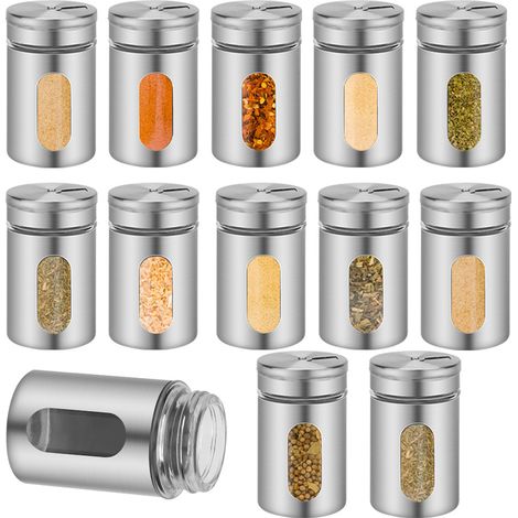 Randaco 12X Shaker à épices Pots à Épices Bocaux à Épices, Pot de Rangement Transparent de avec Couvercle, Trous de Versement Réglables