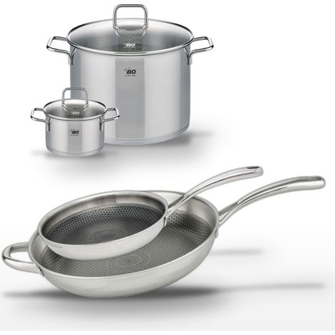 Lot Poêle 32 cm et 28 cm Elo Relief Evolution avec 2 Faitouts 16 cm et 26 cm (1/5)