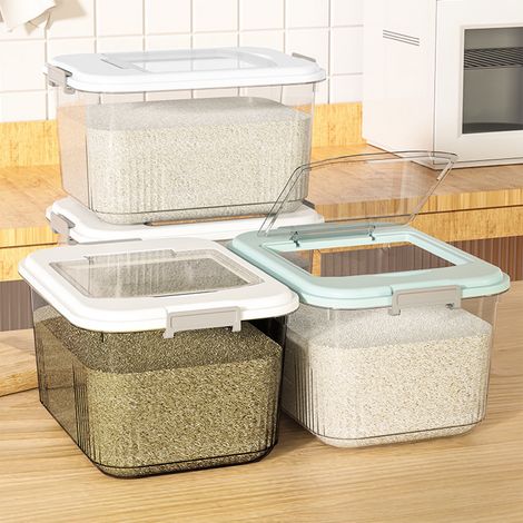 Boîte De Rangement Pour Riz - Contenant Étanche Anti-Insectes En Plastique - Pour Farine Sucre Café Légumineuses - 29 x 21,5 x 16,5 cm - Blanc Bleu - 1 Pièce (1/5)