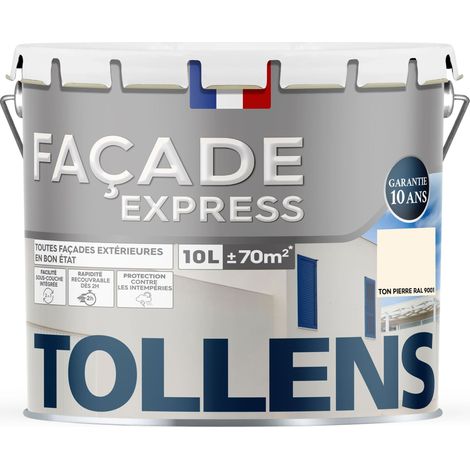 Tollens – Peinture façade acrylique 10L – Recouvrable en 2h – Imperméabilise et protège – Pour murs lisses et enduits hydrauliques – Rendement 70m²
