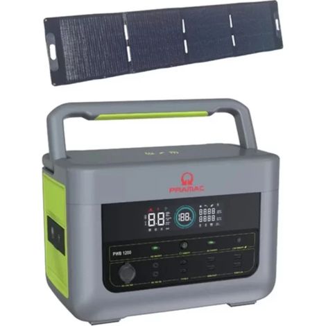 Pramac – Station d'énergie portable 2400W – Panneau solaire 200W – Charge rapide 1800W – Autonomie 2150Wh – Protection contre surcharges (1/3)