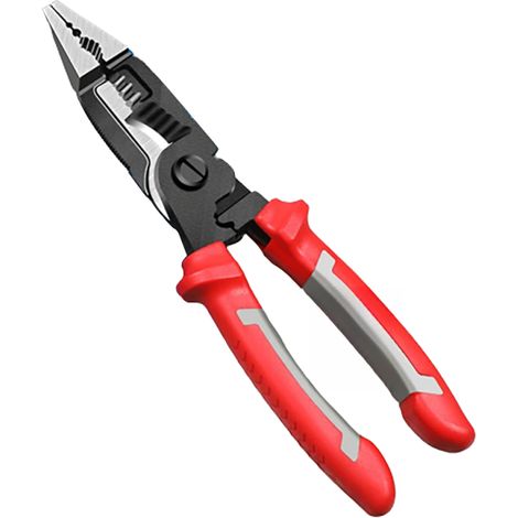 Pince multifonctionnelle 6 en 1 pour électricien, pince à bec long, coupe-câbles, dénudeur, sertissage de cosses, outil à main rouge (1/4)