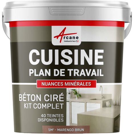 Béton ciré cuisine, plan de travail, crédence, évier sol et mur revêtement mural décoratif kit complet - 5 m² (en 2 couches) Marengo Brun - ARCANE INDUSTRIES