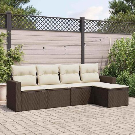 vidaXL Set Divano da Giardino 5 pz con Cuscini Marrone in Polyrattan (1/3)