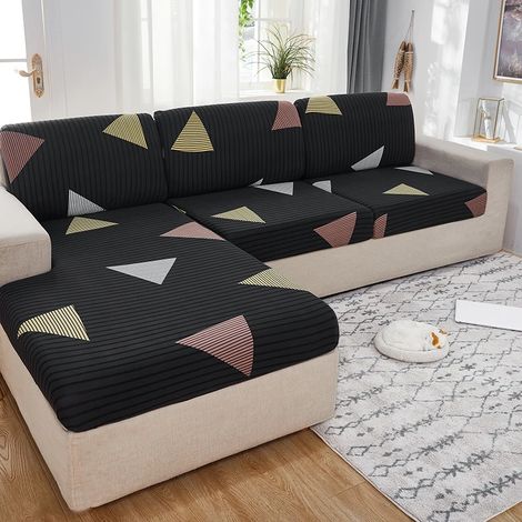 Einteiliger Stretch-Sitzbezug für Wohnzimmersofas, bedruckter elastischer Schutzbezug, universell für alle Jahreszeiten, Sanjiaoxing L-förmig (1/5)