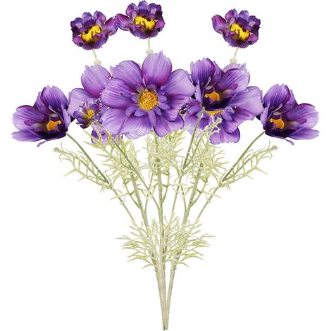 Juego de 3 flores artificiales de cosmos de seda, azul-morado, para decoración de jardín, hogar, oficina y uso interior. (1/5)