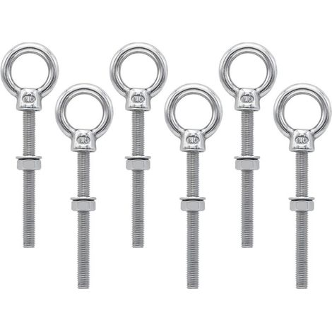 Lntyq Boulons à oeil M6 x 60 mm Vis à Anneau M6 avec filetage métrique en acier inoxydable pour Fixation et Suspension, 6 pièces