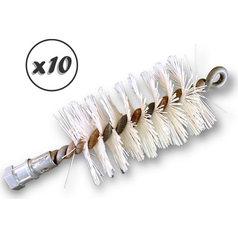 Lot de 10 Brosses à tube PRO NYLON Ø 55 mm Raccord M12175 femelle Ame en acier torsadé Nettoyage brossage tube et canalisation Kibros 41SCN55x10