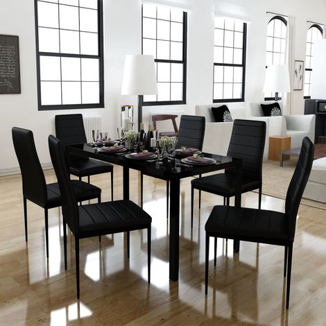 7pcs Ensemble de table à manger,Table + 6 Chaises noir HH23285 (1/5)