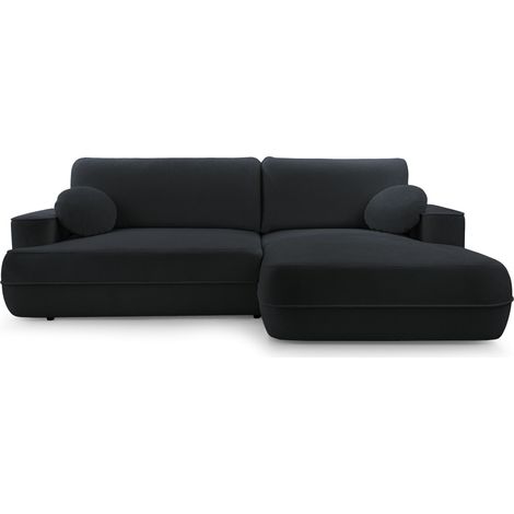 Selsey Fuerro – Ecksofa mit Schlaffunktion, Bettkasten, Ottomane rechts, Strukturstoff wasserabweisend, Schwarz