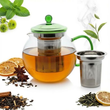 Jarra de cristal de 1,2 L con filtro para té y café, transparente (1/5)