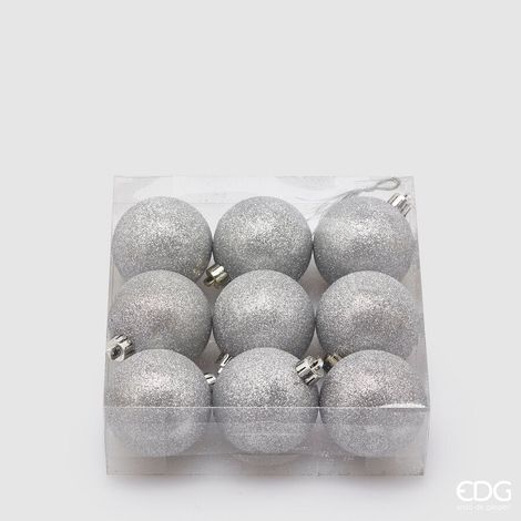 9 PALLINE ARGENTO GLITTER 6CM