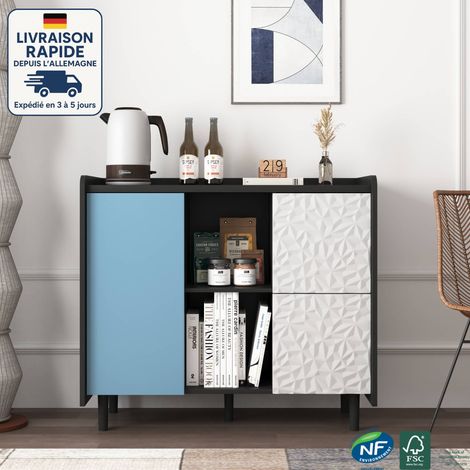 Buffet moderne, meuble de rangement avec tiroirs, panneaux élégants et niches ouvertes - meuble bar ou cuisine - (904080) bleu + noir (1/5)
