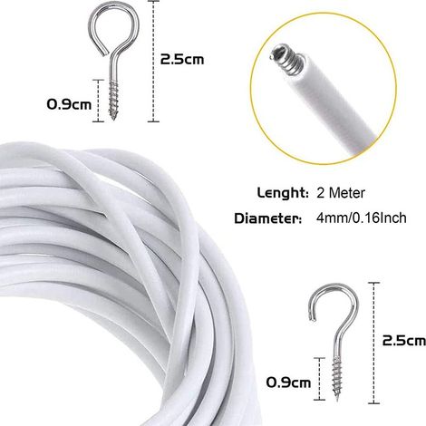 10 Meter langes, PVC-ummanteltes Federseil mit Ösen, 25 Fragezeichenhaken, 25 Gardinen- und Wohnaccessoires (1/5)