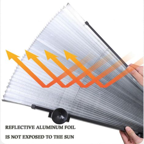 Convient aux vitres de voiture de 46 cm de diamètre. Pare-soleil universel rétractable, argenté réfléchissant. Rangement facile pour berlines et SUV. (1/3)