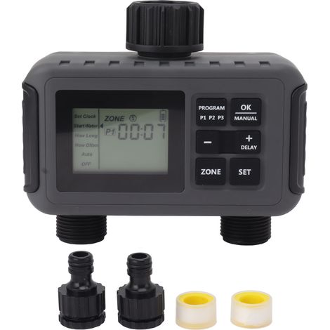 Programmateur d'arrosage 2 voies, étanche IP55, programmation flexible avec délai pluie, mode manuel, pour jardin, prise EU, durable (1/5)