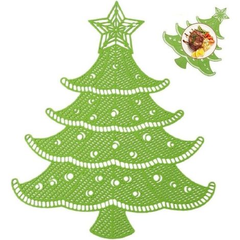 Christmas Tree Shaped Placemat, Heat Resistant Openwork Table Mat, Holiday Dinner Mat, Insulating Cushion for Dining Table (1/5)