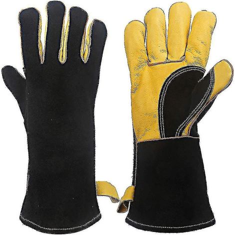 Gants de soudage en cuir de vachette épais, résistants au feu et à la chaleur, avec protection anti-coupure (1/4)