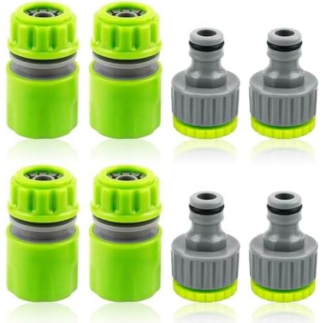 8pcs Raccords Tuyau d'Arrosage, Raccord Robinet Universel Fileté Femelle, 4pcs Rapides 1/2 Pouce et 4 Connecteurs de 2 en 1 3/4 Pouce, Voiture Bricolage - (1/5)