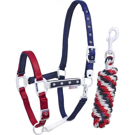 Cavezza in nylon stelle e colori USA con lunghina, fibbie bianche, imbottitura in neoprene e doppia regolazione: FULL, Bandiera america (1/3)